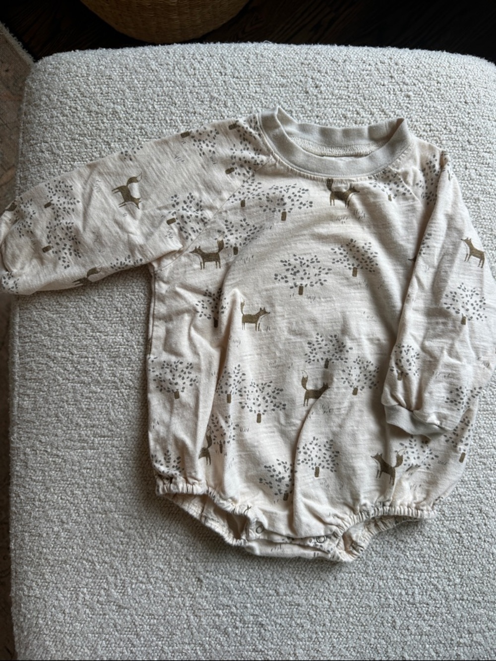 Rylee + Cru Cream Romper with Woodland Motif